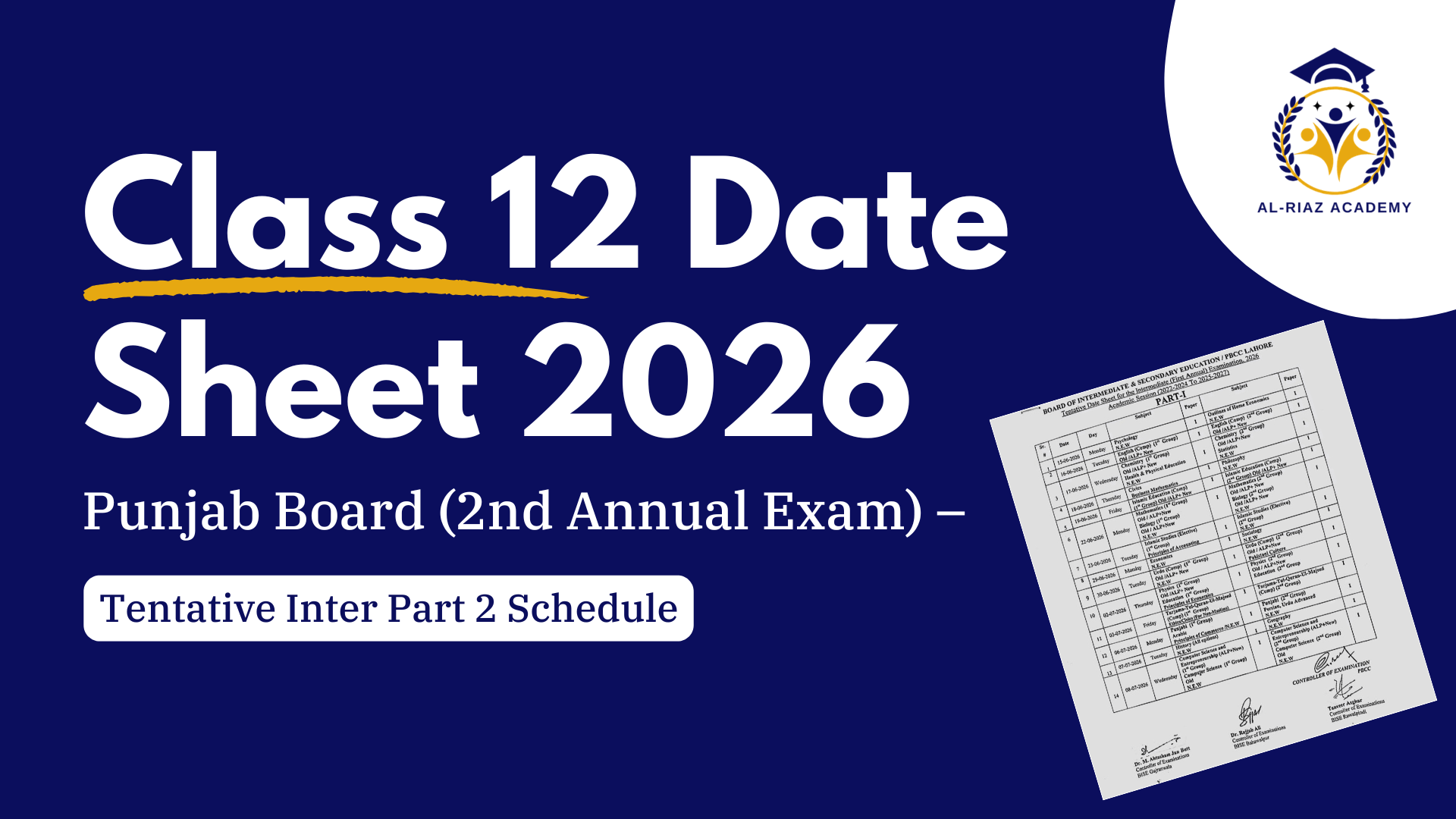 Class 12 Date Sheet 2026