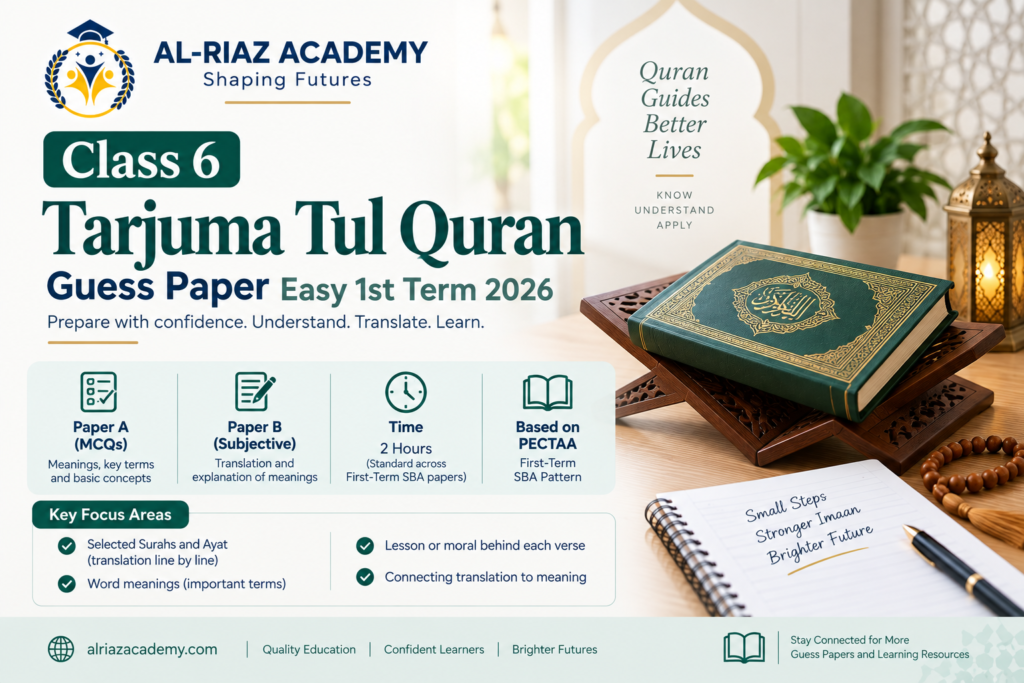 Tarjuma Tul Quran Class 6 Paper