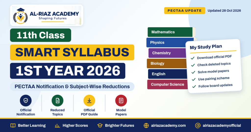 smart syllabus for 11th class 2026 PECTAA reduced syllabus Punjab boards